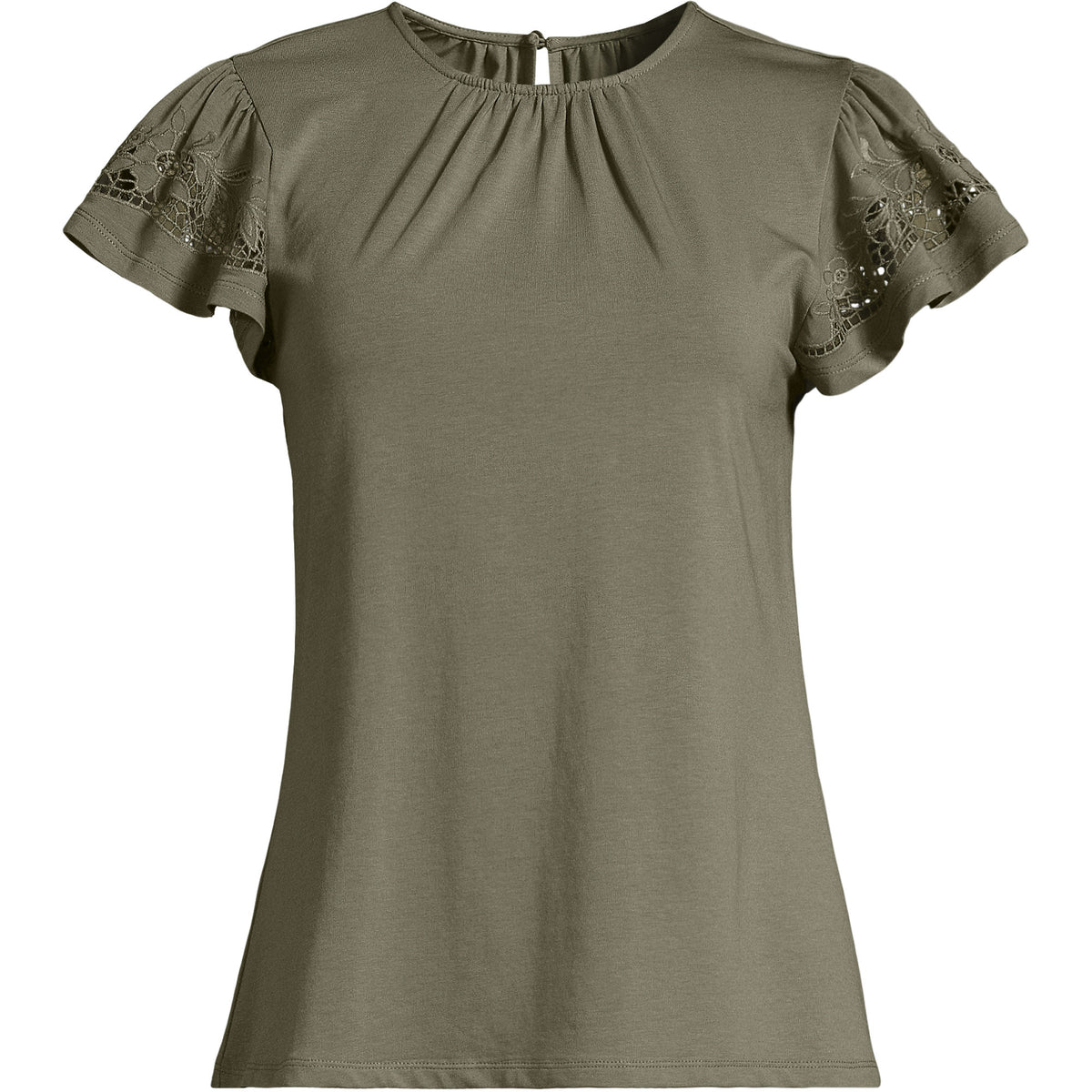 Women's Lightweight Jersey Crew Neck Ruffle Sleeve Flowy Top