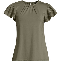 Women's Plus Size Lightweight Jersey Crew Neck Ruffle Sleeve Flowy Top