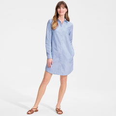 Women's Petite Oxford Long Sleeve Button Front Shirt Dress