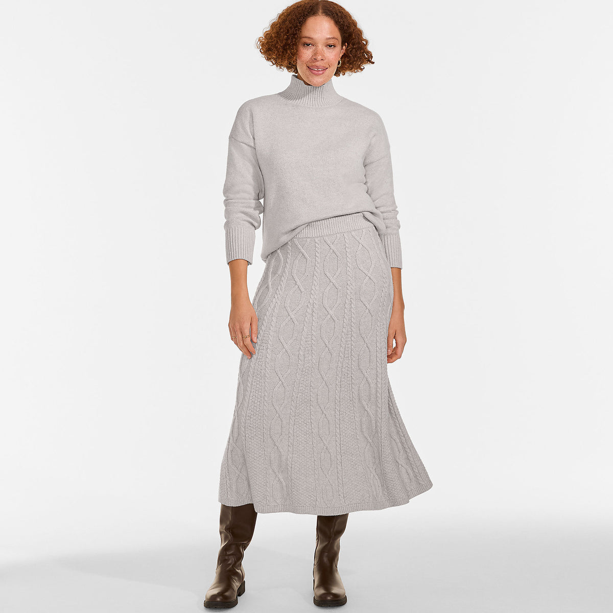 Women's Cozy Lofty Cable Fluted Midi Sweater Skirt
