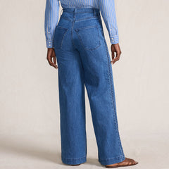 Women's Petite Soft Denim High Rise Wide Leg Braided Jeans
