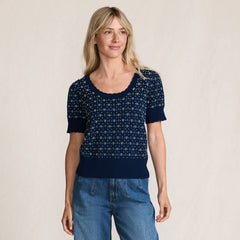 Women's Fine Gauge Cotton Jacquard Scoop Neck Sweater