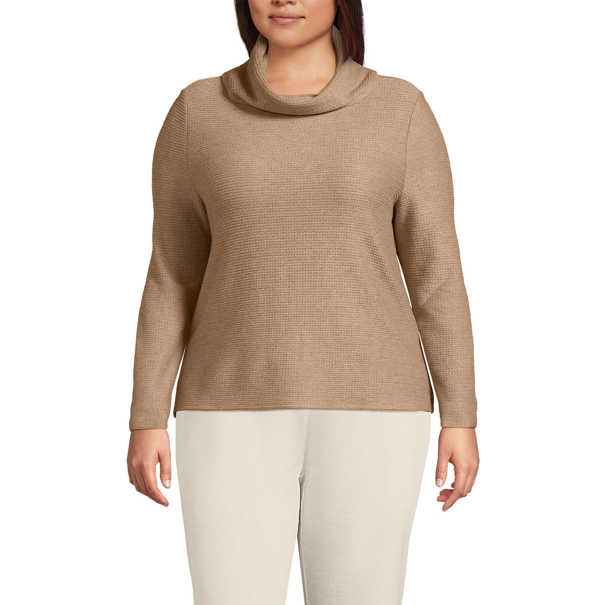 Women's Plus Size Cable Ottoman Relaxed Long Sleeve Cowl Neck Top