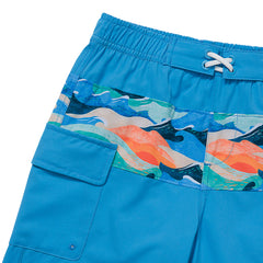 Boys Chlorine Resistant Stretch Print Blocked Hydroliner Board Swim Trunks