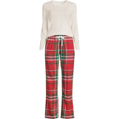 Women's Plus Size Pajama Gift Set - Knit Long Sleeve Top and Flannel Pants