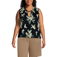 Women's Plus Size Linen Blend Notch Neck Swing Tank Top