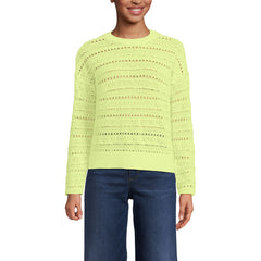 Women's Cotton Blend Pointelle Crew Neck Sweater