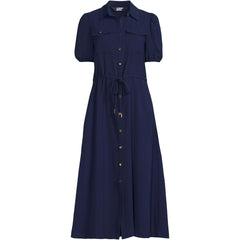 Women's Twill Button Front Fluid Short Sleeve Dress