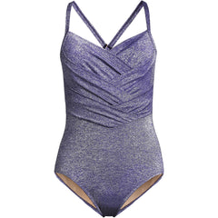 Women's Slender Suit Shine Pleated Tummy Control Chlorine Resistant X-back One Piece Swimsuit