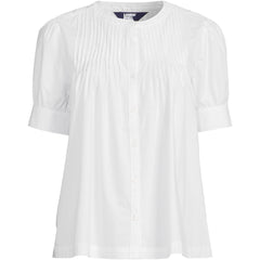 Women's Poplin Elbow Sleeve Pintuck Button Front Top