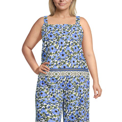 Women's Plus Size Poplin Square Neck Sleeveless Shell