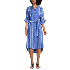 Women's Poplin Oversized Puff Sleeve Midi Shirt Dress