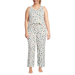 Women's Plus Size Brushed Cozy Waffle Jersey 3 Piece Pajama Set - Tank Top Pant and Robe