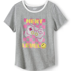 Girls Plus Short Sleeve Curved Hem Graphic Tee Shirt
