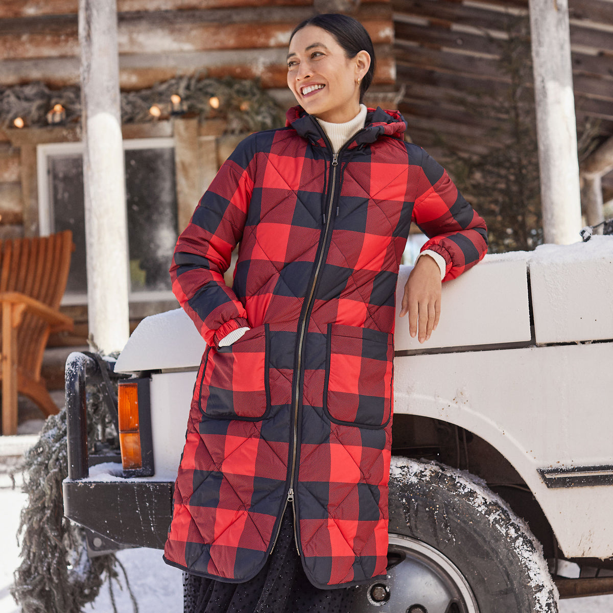 Women's Petite Print FeatherFree Insulated Diamond Quilted Maxi Coat