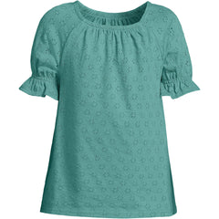 Girls Short Sleeve Eyelet Ruffle Sleeve Top