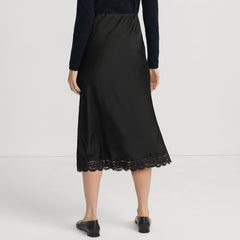 Women's Satin Lace Trim Midi Skirt