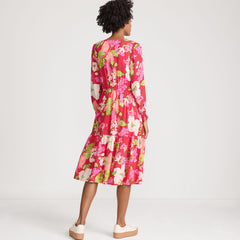 Women's Crepe Button Front Long Sleeve Midi Dress