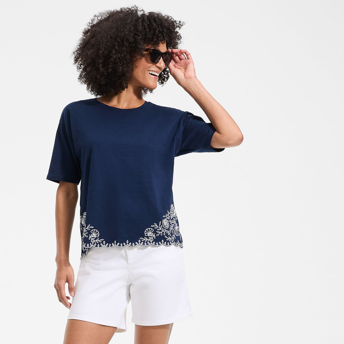 Women's Short Sleeve Slub Jersey Eyelet T-Shirt