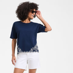 Women's Short Sleeve Slub Jersey Eyelet T-Shirt