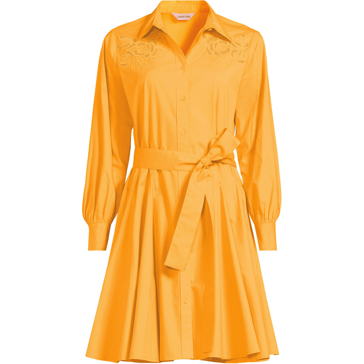 Women's Embroidered Poplin Button Front Dress with Godets