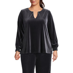 Women's Plus Size Long Sleeve Velvet Blouse