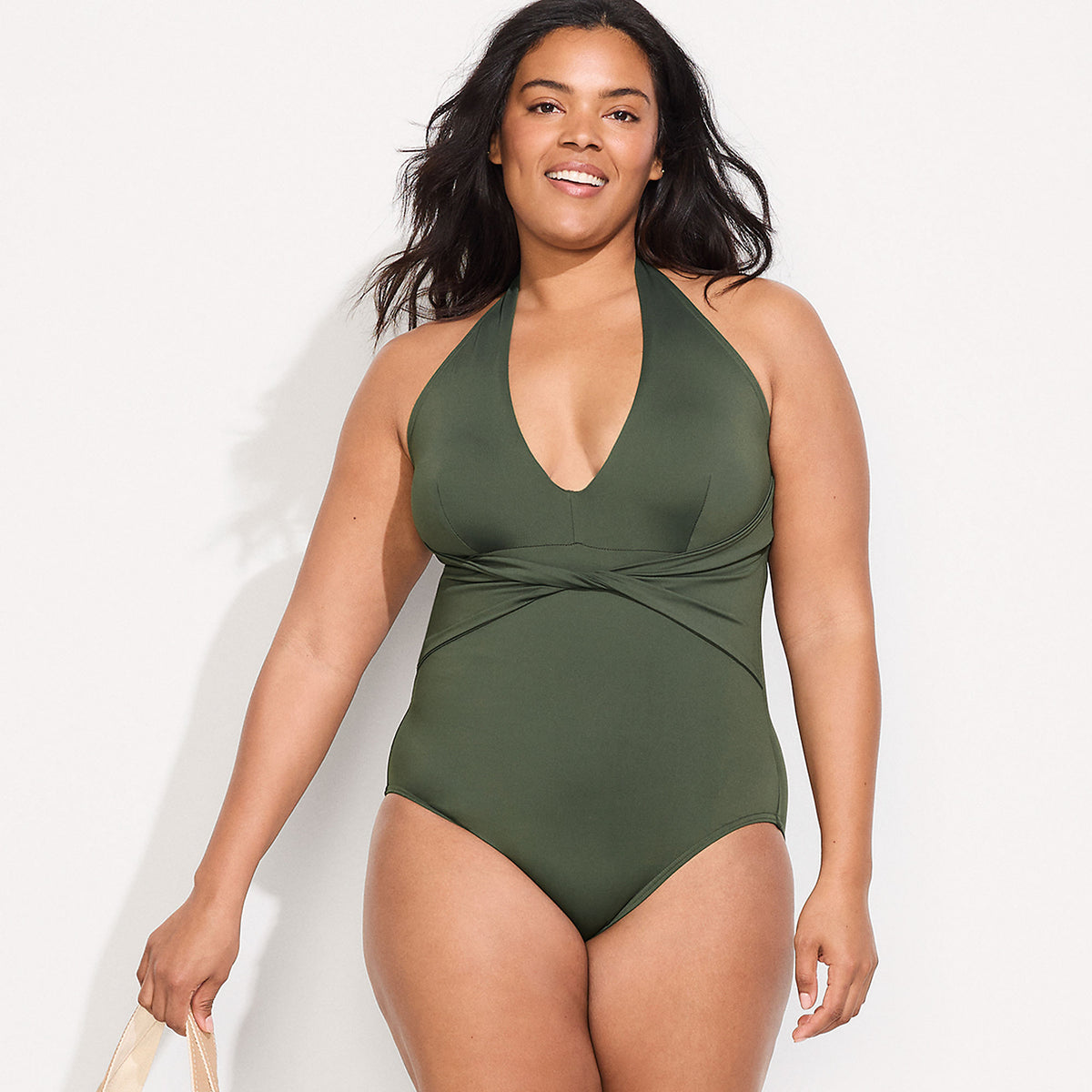 Women's Plus Size Sculpting Suit Plunge Halter High Leg One Piece Swimsuit