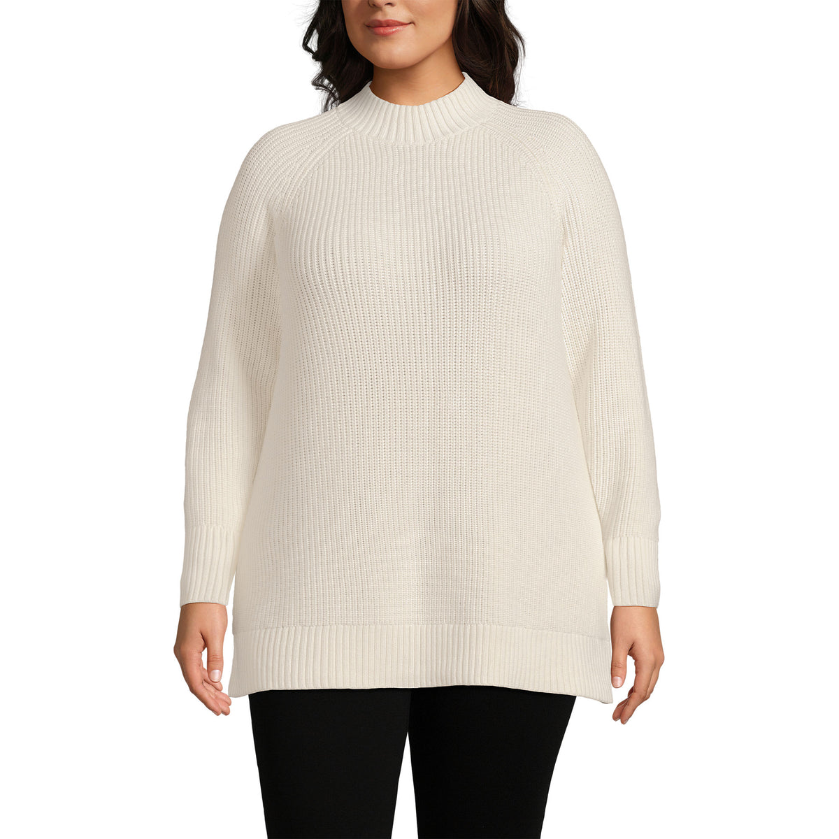 Women's Plus Size Drifter Shaker Easy Fit Mock Neck Tunic Sweater