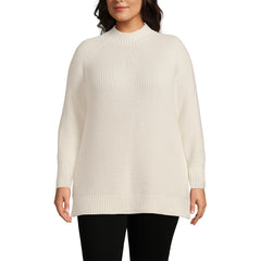 Women's Plus Size Drifter Shaker Easy Fit Mock Neck Tunic Sweater