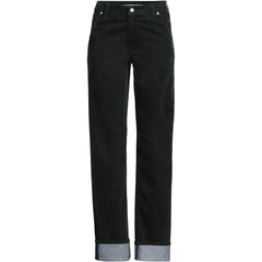 Women's Flocked Denim Mid Rise Relaxed Straight Leg Cuff Jeans
