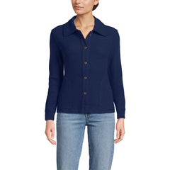 Women's Petite Long Sleeve Waffle Collared Shacket