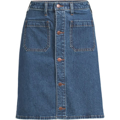 Women's Plus Size Soft Denim Mid Rise Button Through Above the Knee Skirt