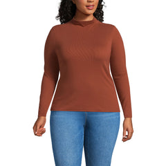 Women's Plus Size Drapey Rib Skimming Long Sleeve Mock Neck