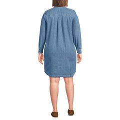 Women's Plus Size Light Weight Denim Long Sleeve Button Front Shirt Dress
