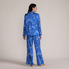 Women's Satin 2 Piece Pajama Set - Long Sleeve Top and Wide Leg Pants