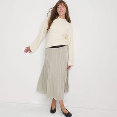 Women's Knit Foil Pleated Midi Skirt
