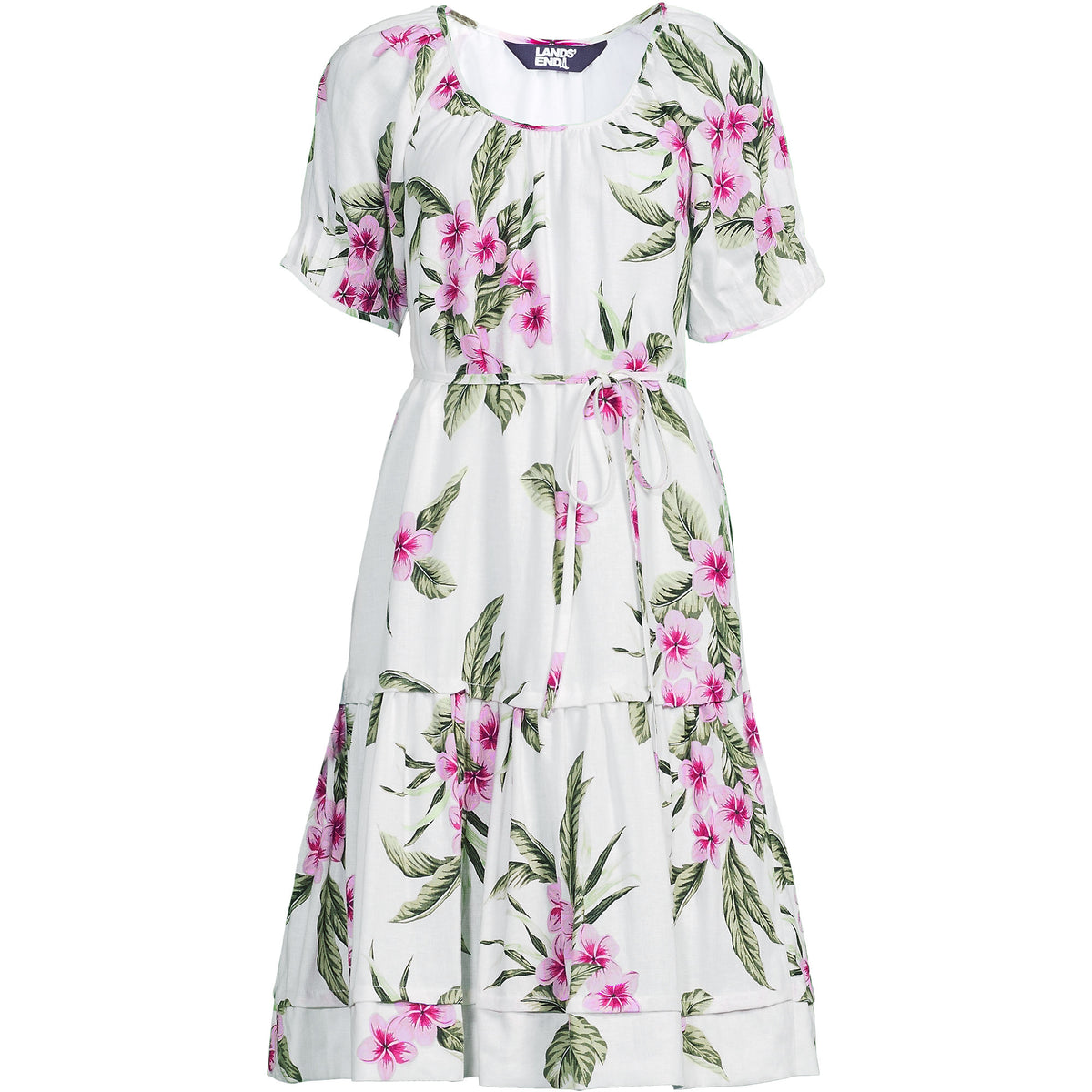 Women's Plus Size Puff Sleeve Pleated Linen Knee Length Dress