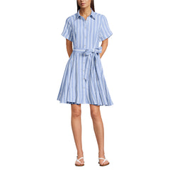 Women's Linen Blend Button Front Dress with Godets