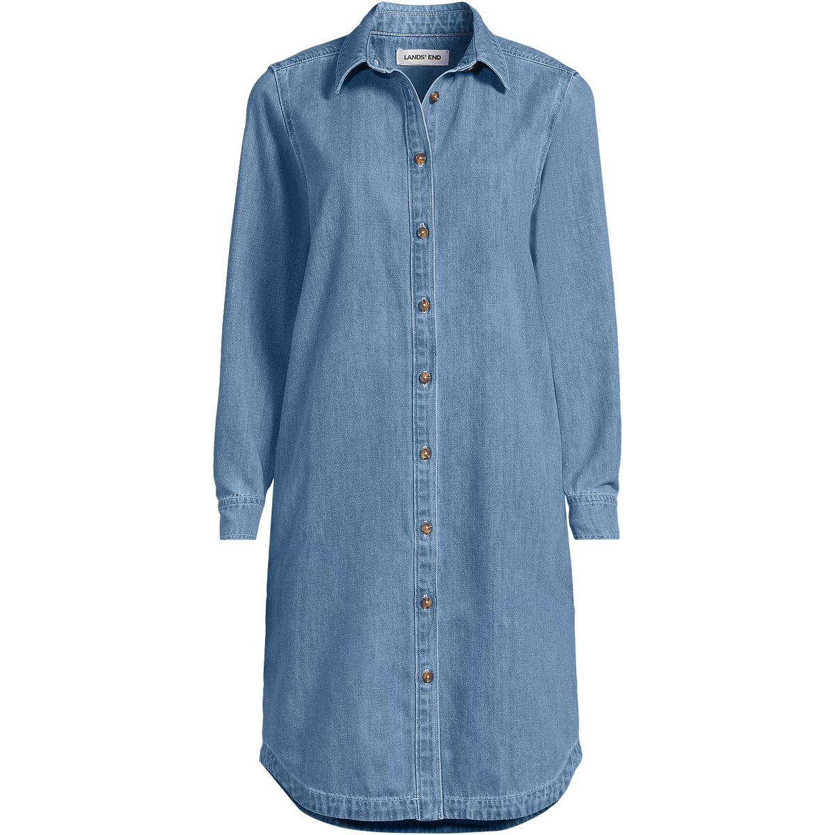 Women's Plus Size Light Weight Denim Long Sleeve Button Front Shirt Dress