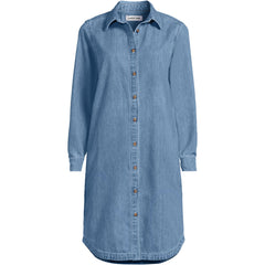 Women's Plus Size Light Weight Denim Long Sleeve Button Front Shirt Dress