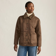 Women's Reversible Faux Shearling Fleece Button Front Coat