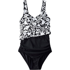 Women's D-Cup Chlorine Resistant One Piece Fauxkini Swimsuit