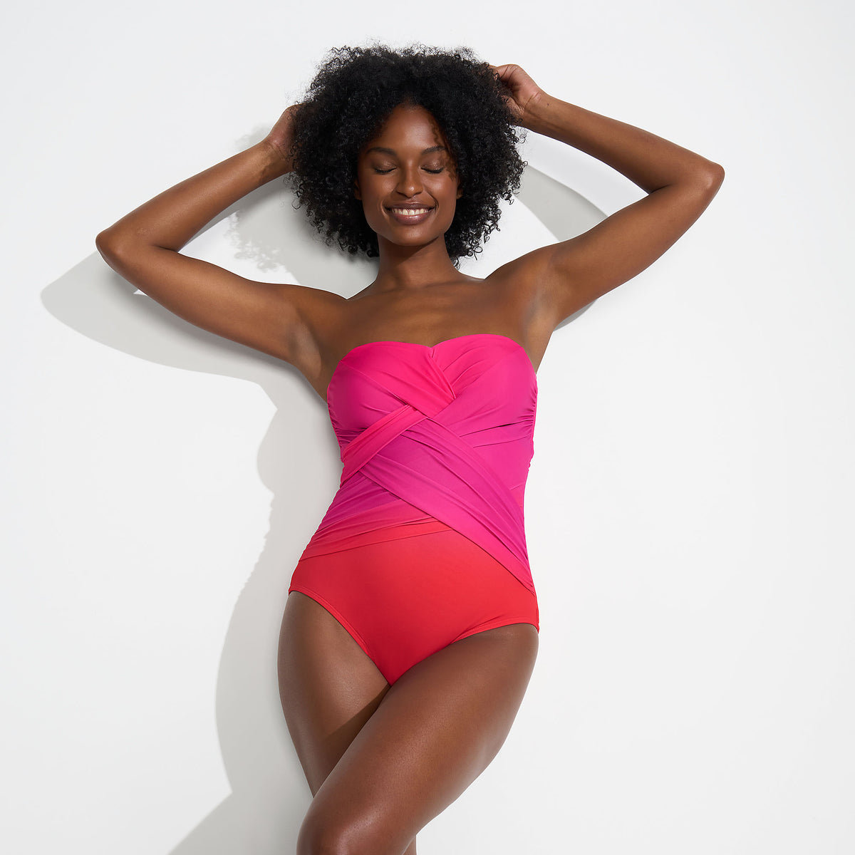 Women's Long Torso SlenderSuit Wrap Bandeau One Piece Swimsuit