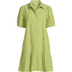 Women's Petite Elbow Sleeve Eyelet Knee Length Shirt Dress
