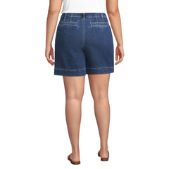 Women's Plus Size Soft Denim High Rise 7" Pleated Trouser Shorts