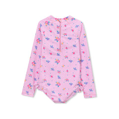 Girls Chlorine Resistant Long Sleeve Ruffle One Piece Swimsuit