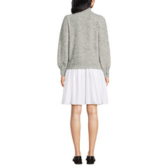 Women's Petite Fuzzy Lantern Sleeve Mock Neck Mini Twofer Dress