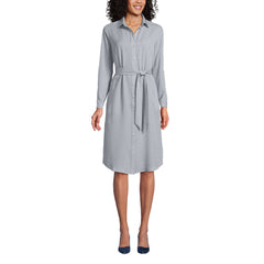 Women's Long Sleeve Twill Below The Knee Belted Print Shirt Dress