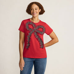Women's Short Sleeve Supima Cotton Ruffle Bow T-Shirt