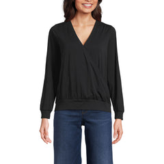 Women's Long Sleeve Lightweight Jersey Surplice Blouse
